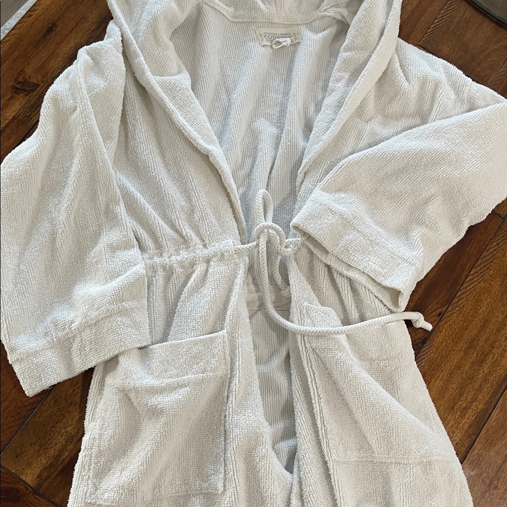 Vintage Victoria Secret Country white hooded spa shower robe sz  M/L 100% cotton